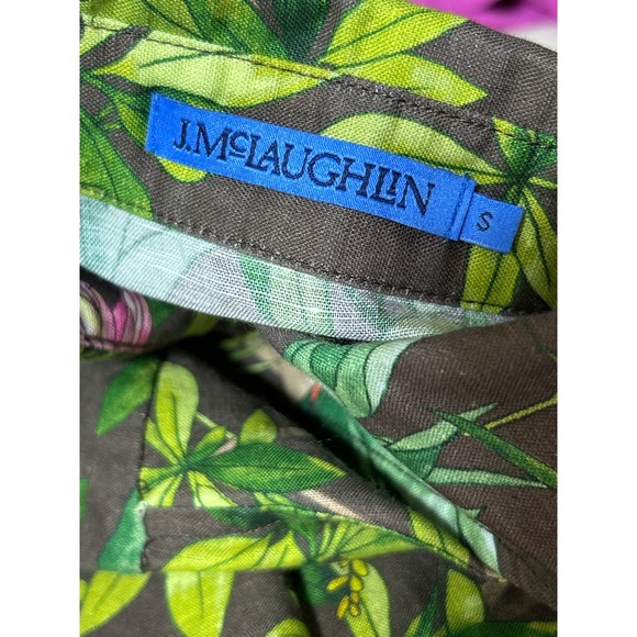 New J McLaughlin Brown Botanical Floral Shirt Dress S Maxi Tiered Linen Cotton - Picture 8 of 12